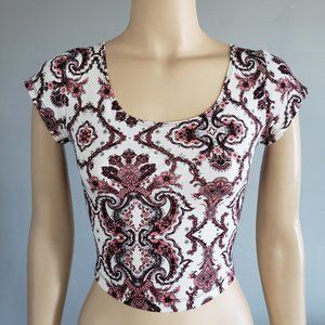 Charlotte Russe Y2K White Pink & Black Damask Cutout Crop Top Small NWT